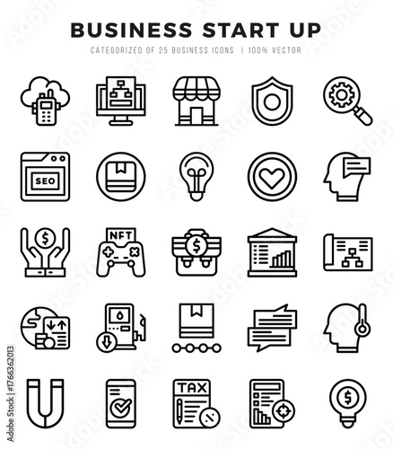 Vector icons set of Business Start Up. Lineal style Icons.