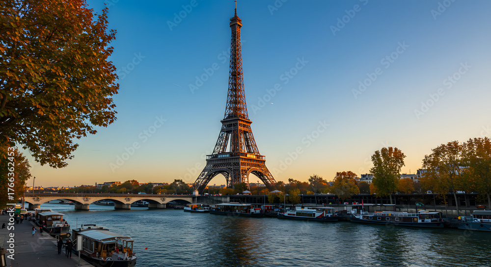 Obraz premium Seine in Paris with Eiffel tower in autumn time