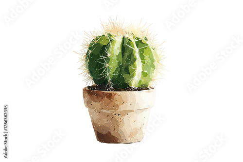 Isolated Cactus in Ceramic Pot Against Black Background