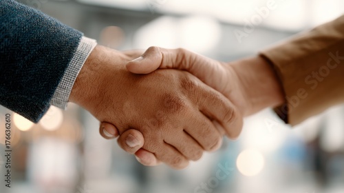 Close up of hands gripping in a business handshake for agreement