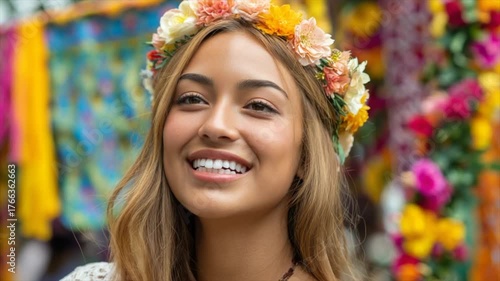 Smiling girl wearing a flower crown