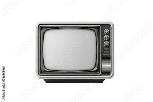 Retro Television on Transparent Background in Black and White with Metallic Trim
