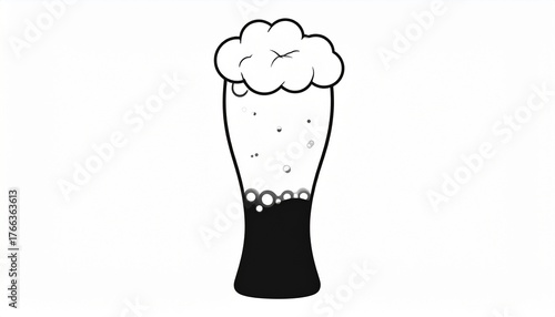 Black Silhouette of a Beer Mug Filled with Foam on a white Background