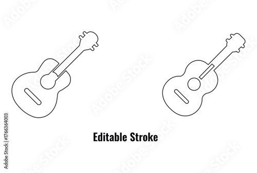 electric guitar icon editable stroke, acoustic guitar for music band vector art illustration
