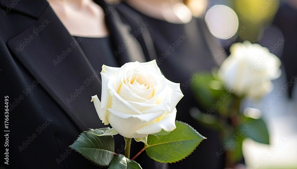 Fototapeta premium People at the funeral, people dressed in black with white rose.