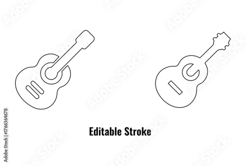 electric guitar icon editable stroke, acoustic guitar for music band vector art illustration