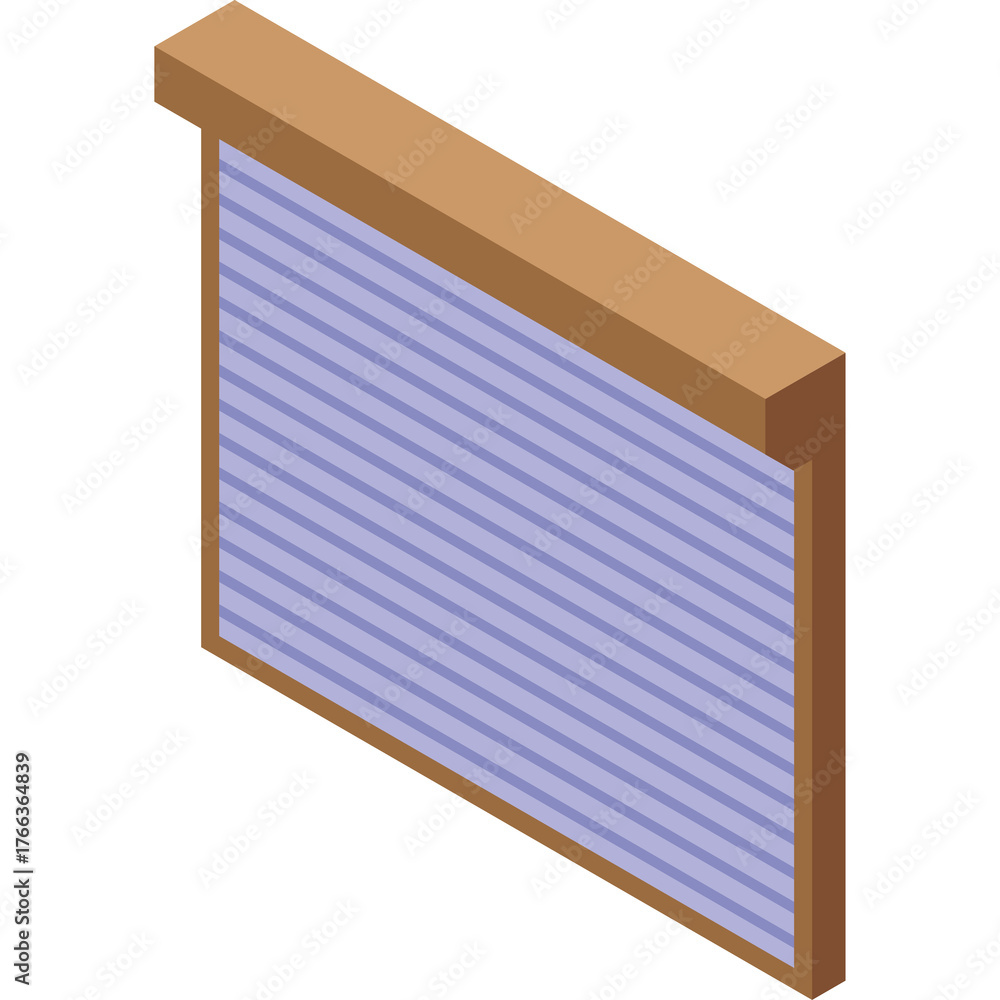 Fototapeta premium Isometric View of a Closed Wooden Window Shutter with Light Blue Slats and Brown Frame Against a Transparent Background