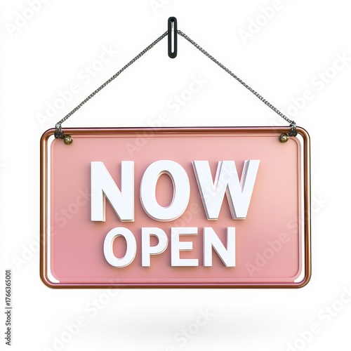 Attract customers instantly with this stylish 'Now Open' hanging sign, perfect for any modern business seeking to announce its welcome
