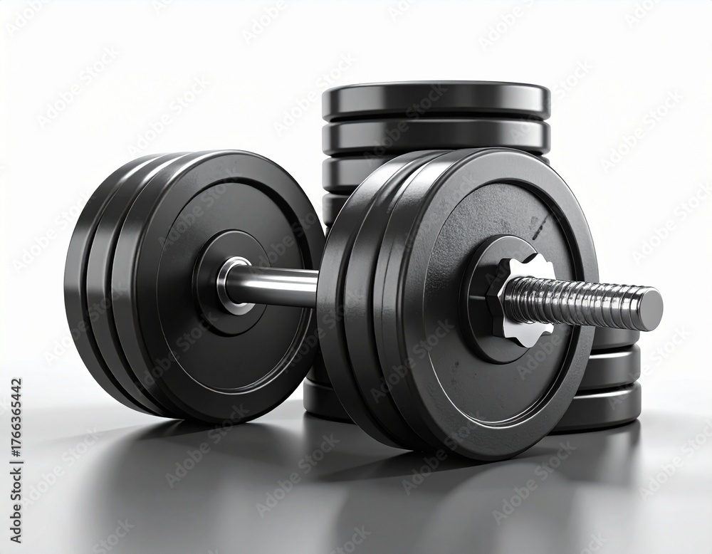 Fototapeta premium A black icon of a dumbbell with weights on either side white Background