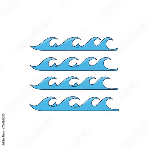Stylized Blue Wave Patterns Seamless Design Vector Illustration Four Horizontal Rows Aqua Marine Water Surface