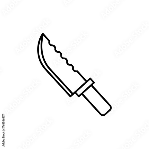 Serrated Edge Knife Simple Icon Illustration, Danger Weapon Object Vector Graphic, Sharp Blade Tool Outline Symbol