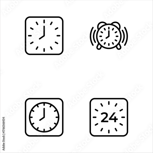 Time Clock Collection Set Outline Line Icons