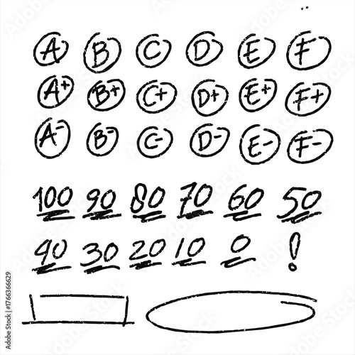 Red Pen Hand Drawn Academic Grades and Numerical Scores Vector