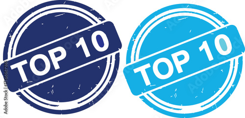 Top 10 ranking badges set dynamic blue and cyan circles for achievement and success vector