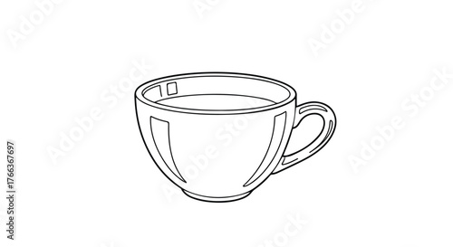 Minimalist teacup illustration drawn in clean contour lines, elegant and simple.