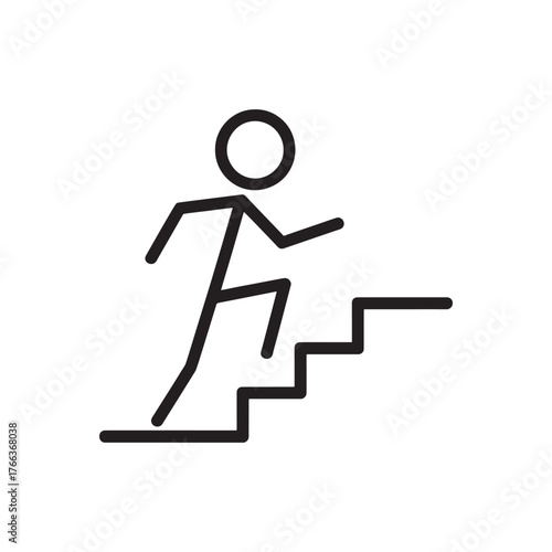 Stick figure climbing stairs icon