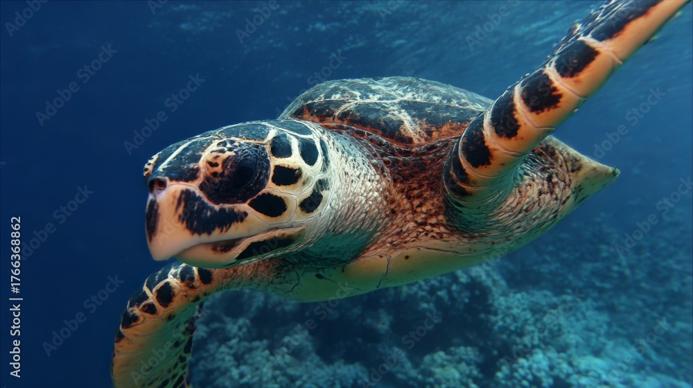 Obraz premium Hawksbill sea turtle swimming in the ocean