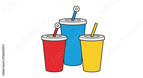 Colorful Disposable Soft Drink Cups with Straws.