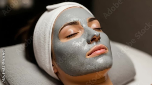 Woman enjoying a relaxing facial mask treatment at a spa.