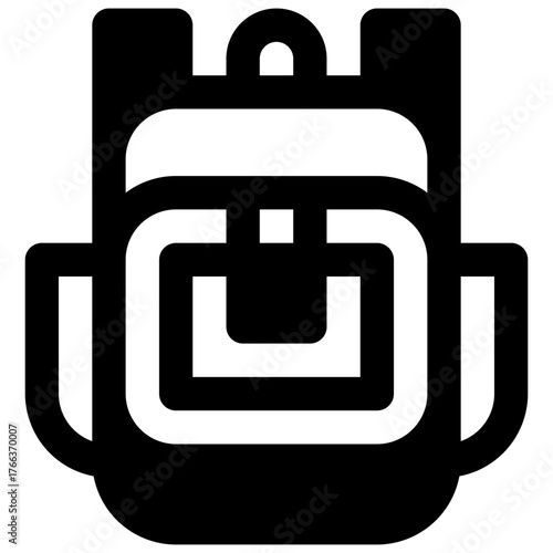 Hiking. Outlined stroke vector icon with black-filled details.