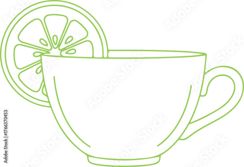 Elegant line drawing of citrus slice adorning a tea cup, perfect for wellness branding and health blogs