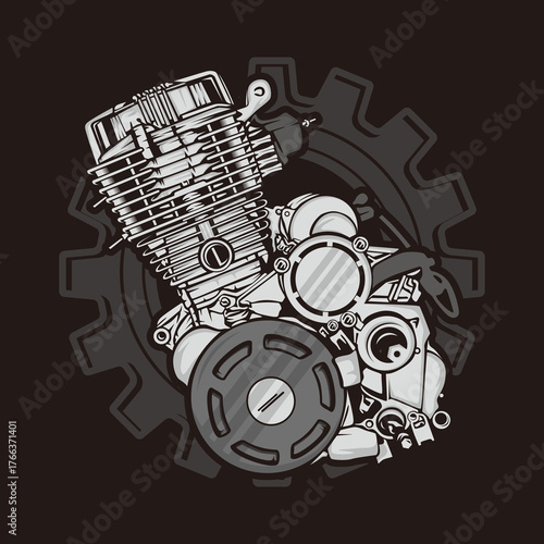 Motorcycle Engine Vector Image and Illustrator