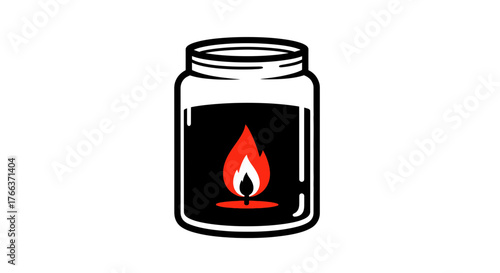 Warm glow of a candle burning inside a glass jar