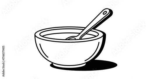 Bowl of soup with a spoon isolated on white background, a comforting and simple meal