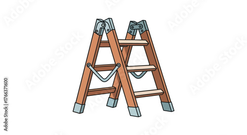 Wooden step ladder isolated on white background