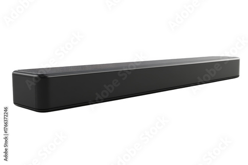 Premium black soundbar audio system for home theater, entertainment, and music listening, high quality speaker, isolated on transparent background