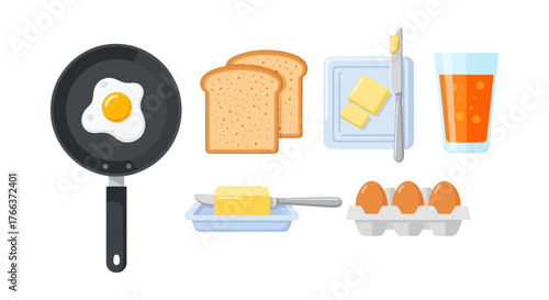 Fresh breakfast ingredients arranged for a delicious morning meal