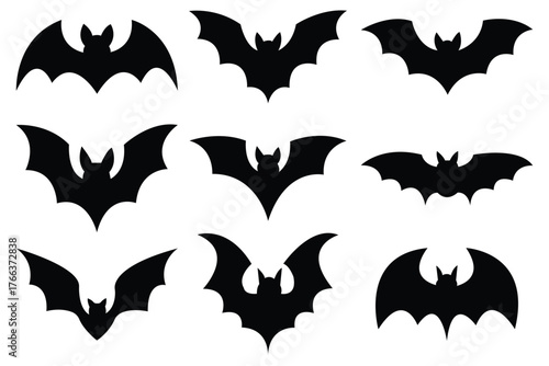 set of halloween bat silhouette vector on isolated background . Flying Black Bat Icons Collection. vector illustrator.