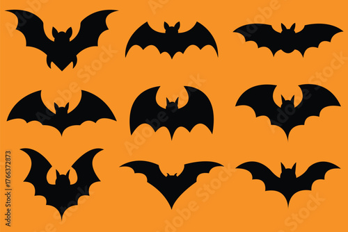 set of halloween bat silhouette vector on isolated background . Flying Black Bat Icons Collection. vector illustrator.