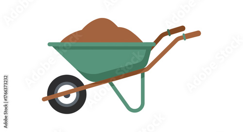 Wheelbarrow with soil isolated on white background gardening equipment design