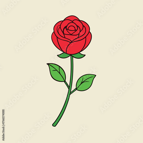 Single red rose flower vector illustration isolated on white background, perfect for romance and valentine themes