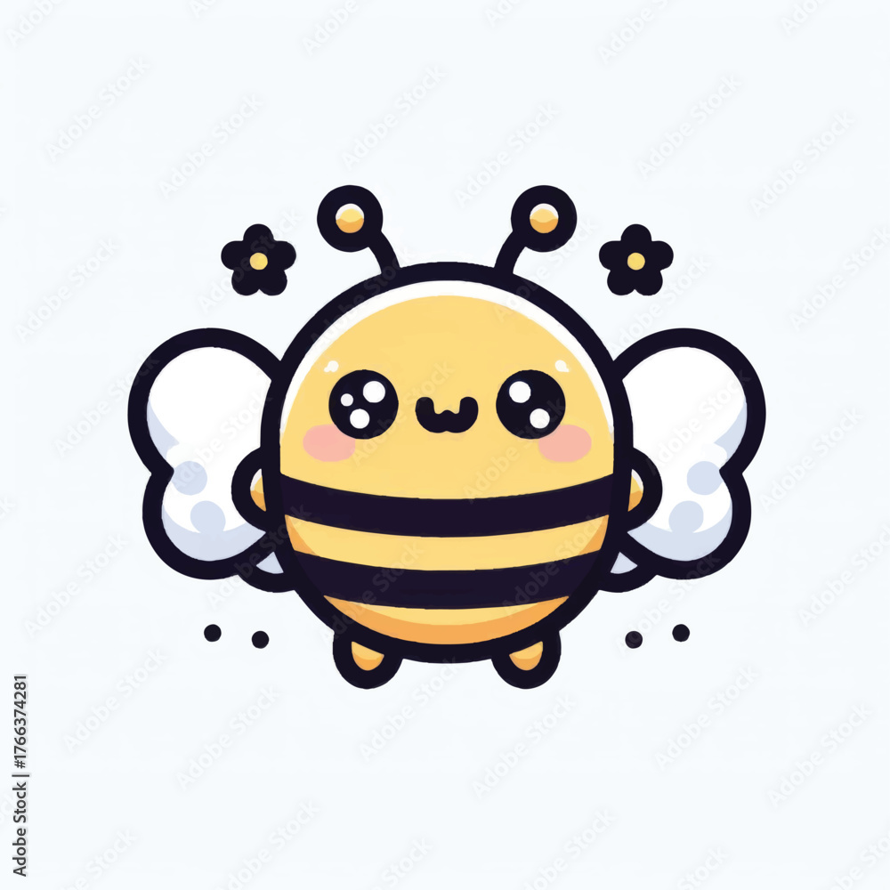 Obraz premium Cute cartoon bee smiling with adorable eyes and antennae.