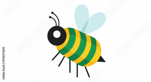Cute Cartoon Bee Flying Isolated White Background.