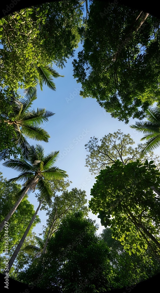 Obraz premium Skyward Gaze - A Canopy of Green and Blue.