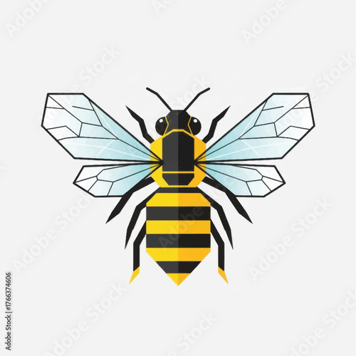 Stylized geometric honey bee illustration with polygonal wings.