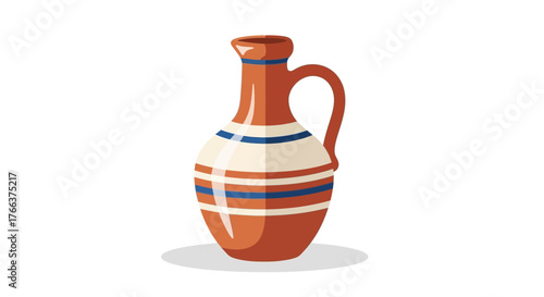 Illustration of a brown ceramic jug with handle isolated on white background