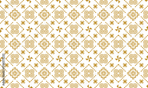 Golden Hmong ethnic pattern, Hmong embroidery pattern design for printing on fabric, background, logo, etc.