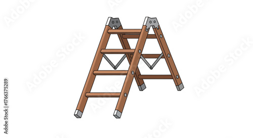 Illustration of a wooden ladder isolated on white background, vector design