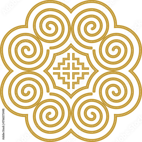 Golden Hmong ethnic pattern, Hmong embroidery pattern design for printing on fabric, background, logo, etc.