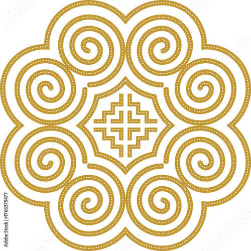 Golden Hmong ethnic pattern, Hmong embroidery pattern design for printing on fabric, background, logo, etc.