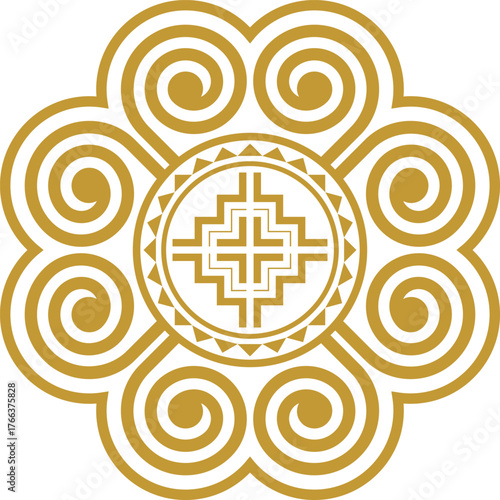 Golden Hmong ethnic pattern, Hmong embroidery pattern design for printing on fabric, background, logo, etc.
