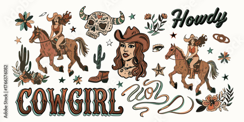 Bohemian cowgirl collection featuring horses skull and western elements