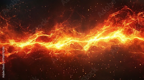 Wallpaper Mural A vibrant, fiery electrical arc crackles across a dark background, resembling a powerful energy surge. Torontodigital.ca