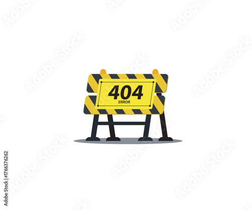 Error yellow barrcade standing sign illustration caution for user client website. 404 Error sign on website page
