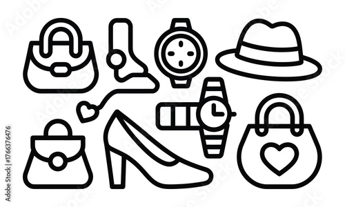 Collection of fashion accessories and handbags