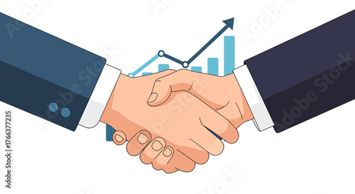 Business handshake with financial growth graph partnership concept.